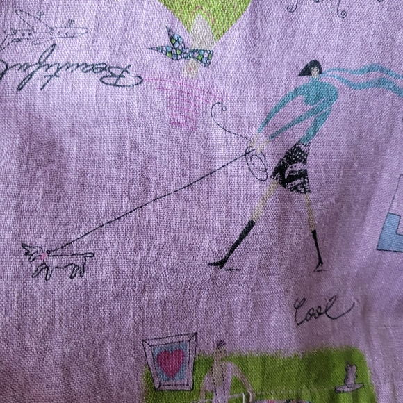 Vintage Tom Tom Linen Skirt L Artsy Cafe Print Straight Midi 90s USA - Picture 5 of 9